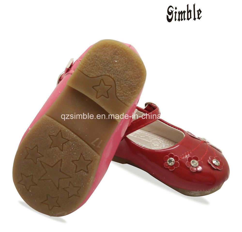 Baby Soft Ratent PU Shoes with Lovely Flowers in Upper