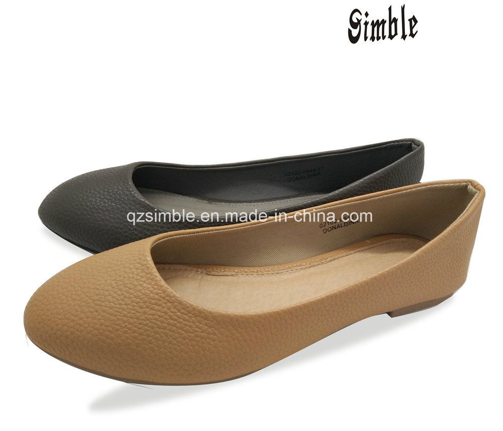 PU Upper Lady′s Flat Casual Ballerina Shoes with Soft Insole